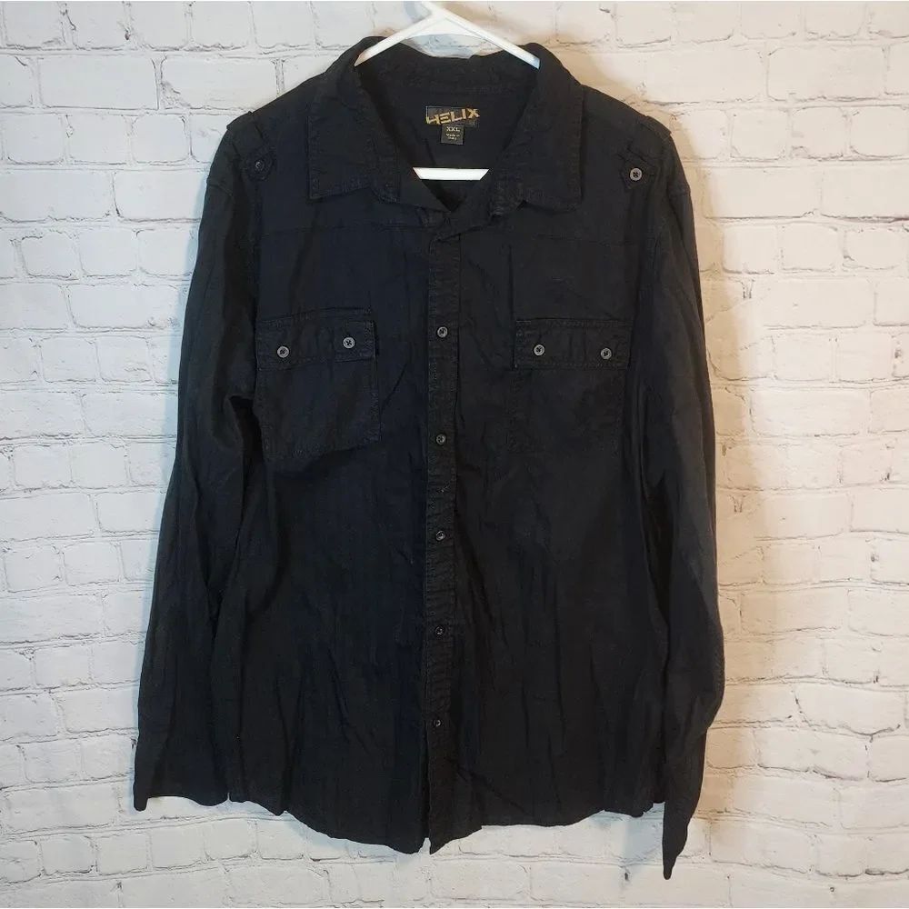 Men's Helix Longsleeve Black Button-Up Shirt, Size XXL